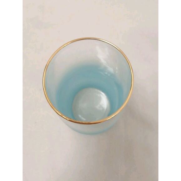 1950 West Virginia Blendo Water Glass Tumbler Frosted Turquoise Gold Party MCM - Picture 8 of 15